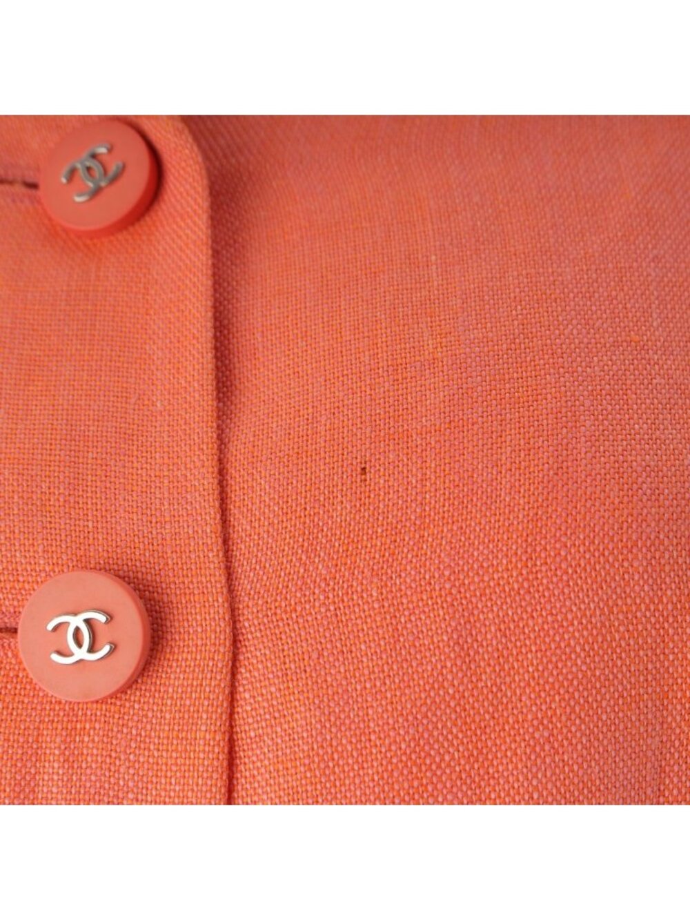 Chanel Linen CC Logo Coco Button Collarless Jacket Pink - Picture 8 of 10